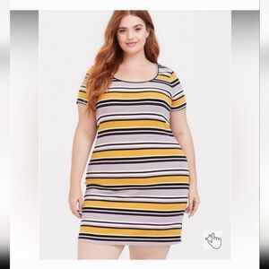 Torrid Yellow, Grey, and Black Striped Dress